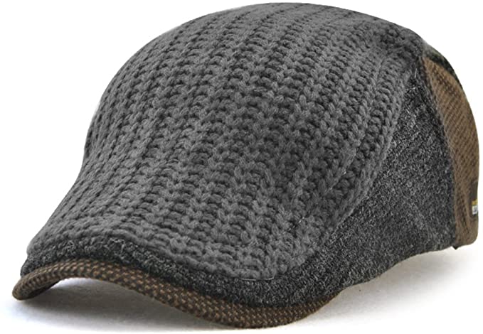 Autumn Winter Knitted Woollen Beret Hat Casquette Flat Visor Newsboy Cap For Men