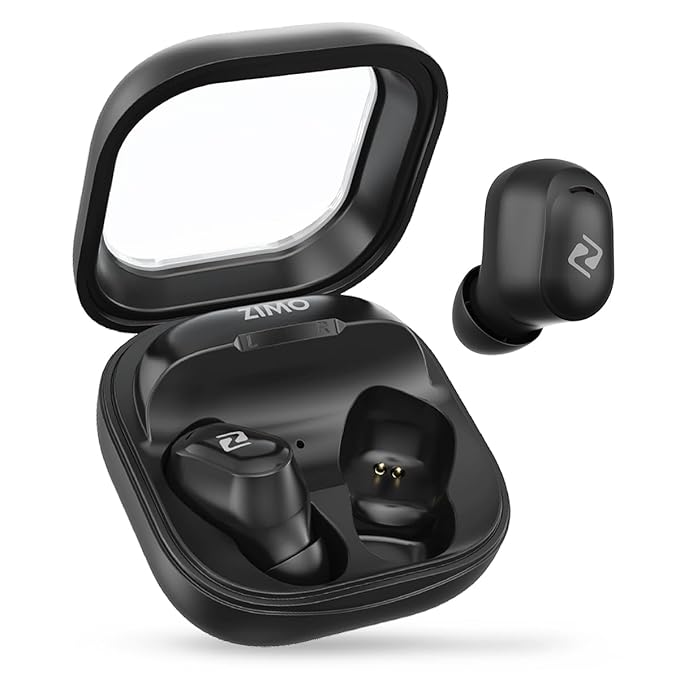Zimo Sync Mini in-Ear TWS Earbuds with Bluetooth 5.3, 28 Hrs Playtime, 8mm Drivers, Stereo Calls, Touch Control, Type-C Charging Wireless Headphones, Voice Assist & IPX4 Water Resistant (Black)
