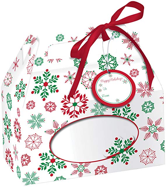 Creative Converting 4 Boxes Cookie Box with Carry Handle, Snowflakes, Clear