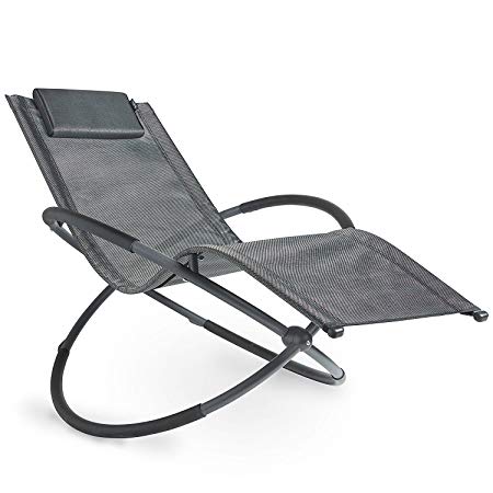 VonHaus Moon Rocking Sun Lounger - Outdoor Folding Orb Rocking Chair with Pillow for Garden, Patio, Deck