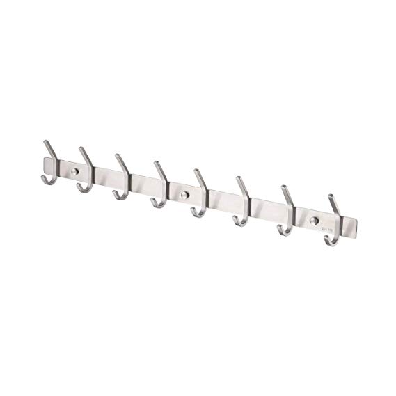 Kes Towel/Coat Hook Rack Rail 8-Hook Shelf Robe Hanger Wall Mount, Brushed SUS 304 Stainless Steel, AH203H8-2