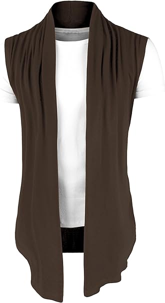 uxcell Men's Ruffle Shawl Collar Cardigan Sleeveless Lightweight Vest Drape Cape