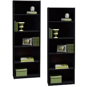 Ameriwood 5 Shelf Adjustable Bookcase, Set of 2, Black