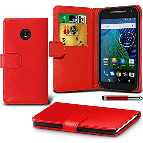 Moto G5 Case DN-TECHNOLOGY® High Quality Moto G5 Leather Case 2017 Model [5.2 Inch Display] Moto G5 Cover, Premium Leather Wallet [With Card Holder] Case for MOTO G5 [Compatible With Moto G5 Screen Protector] (RED)