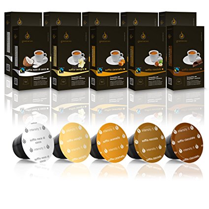 Gourmesso Flavor Bundle - 100 Nespresso Compatible Coffee Capsules - 100% Fair Trade | Includes Vanilla Caramel Chocolate Hazelnut Coconut Flavored Espresso Variety Pack