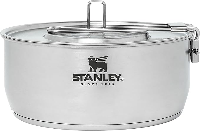 Stanley Even Heat Essential Pot Set, 4-Piece Camping Cookware Set with Stainless Steel Pots and Pans, Utensils, Lids, and Cooking Accessories, Outdoor Travel Kit for Campsites, Hiking, and More