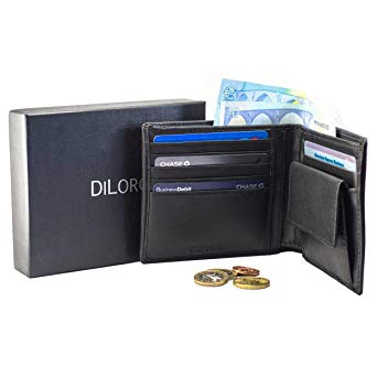 Wallet by DiLoro Italy Genuine Full Grain Nappa Leather Pocket Wallets RFID Safe