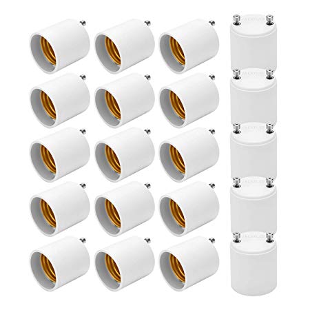 JACKYLED GU24 to E26 E27 Adapter 20-pack Heat Resistant Up to 200℃ Fire Resistant Converts GU24 Pin Base Fixture to E26 E27 Standard Screw-in Socket