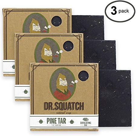 Dr. Squatch Pine Tar Soap 3-pack Bundle – Mens Bar with Natural Woodsy Scent and Skin Exfoliating Scrub – Handmade with Pine, Hemp, Olive Organic Oils in USA (3 Bar Set)