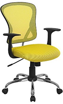 Flash Furniture Mid-Back Yellow Mesh Swivel Task Chair with Chrome Base and Arms