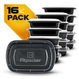 Fitpacker Meal Prep Containers - Plastic Microwavable Stackable Reusable 28oz - Set of 16