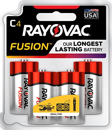 RAYOVAC C 4-Pack FUSION Premium Alkaline Batteries, 814-4TFUSK