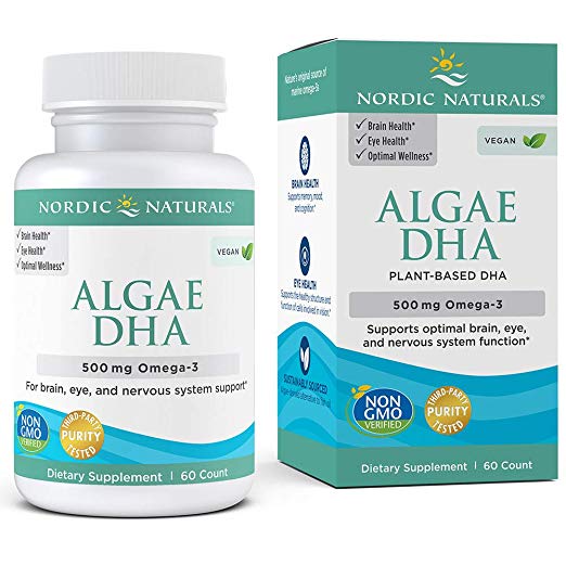 Nordic Naturals Algae DHA - Vegetarian DHA Supplement, Suitable for Vegans, Supports Brain, Eye and Nervous System Function*, 60 Count