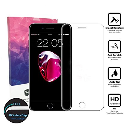 iphone 7 Glass Screen Protector,Acoverbest[Full Coverage]Tempered Glass for Apple iphone 7 4.7inch [3D Curve][9H Hardness][Anti-Scratch][Bubble Free][Ultimate Clarity](Clear)