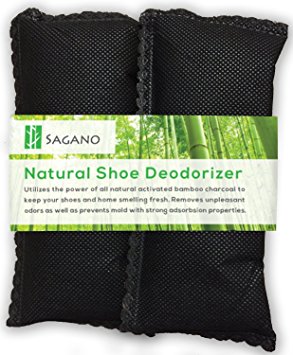 Best Activated Charcoal Shoe deodoriser By Sagano - 2x All Natural Activated Charcoal Odour Absorbers - Stop Stinky Feet and Smelly Socks - Prevents Mold and Bacteria - Smoke Smell Remover