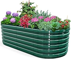 KING BIRD Screwless Raised Garden Bed Large Galvanized Planter Garden Box Outdoor for Gardening, Vegetables, Flowers, 6x3x2 ft, Green