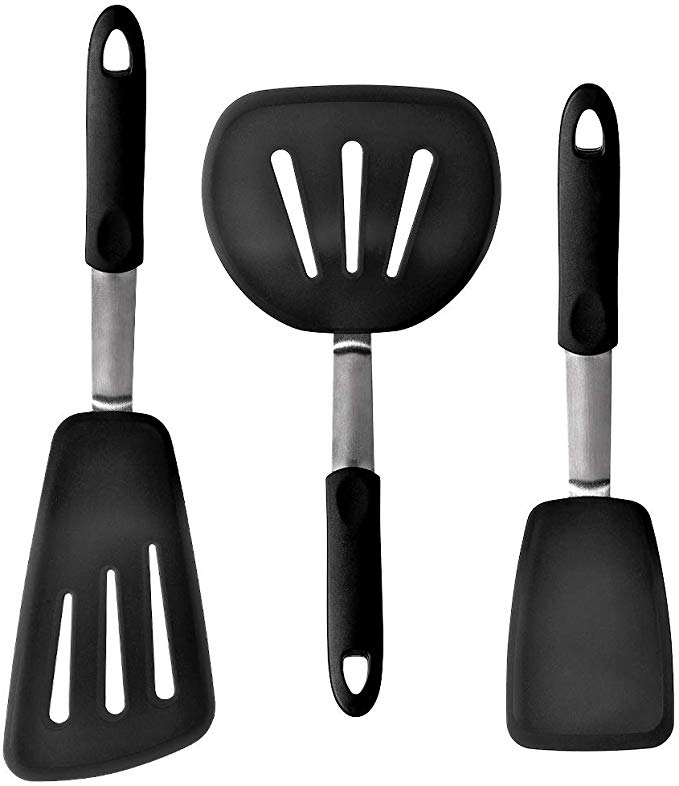 BolerGift 3-Piece Silicone Turner Spatula Set, 600ºF Heat-Resistant Flexible Rubber Silicone Cooking Utensil Set with Stainless Steel in Core for No-Stick Pans, Egg Turners, Pancake Flippers, Kitchen Utensils