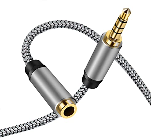 Male to Female Audio Cable 30F,Tan QY Male to Female for Phone Headphone Conversion Cord 3.5mm 4 Pole Audio Adapter for Tablet/PC/ PS4 and More (30Ft, Silver)