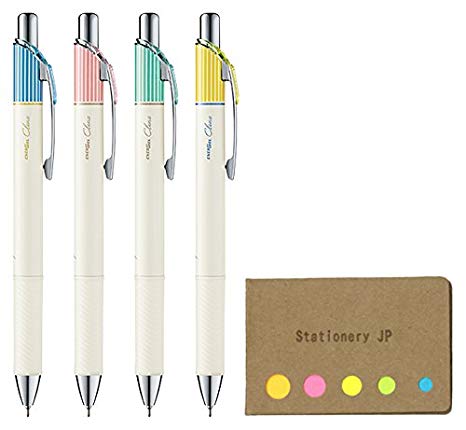 Pentel EnerGel Clena Retractable Liquid Gel Pen, Micro Fine Point 0.4mm Needle Tip, 4 Color Body, Black Ink, 4-Pack, Sticky Notes Value Set