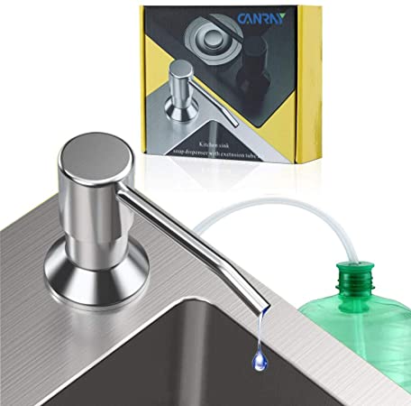 Kitchen Sink Soap Dispenser Brushed Nickel and 40 Inch Extension Tube Kit with Check Valve, Stainless Steel, Never Fill The Small Bottle Ever Again