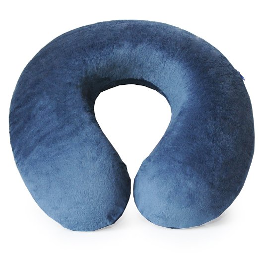 Large Memory Foam Travel Pillow by TravelBasics | Best Neck Support Travel Pillow | Luxury Contouring Memory Foam Pillow | U-Shaped | Ideal Neck Pillow For Airplane & Car Travel (Blue)