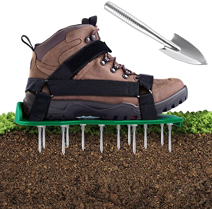 Ohuhu Lawn Aerator Shoes with Stainless Steel Shovel, Free-Installation Aerating Shoe with Hook & Loop Straps, Heavy Duty Spiked Aerating Sandals, One-Size-Fits-All for Yard Patio Garden Grass Lawn