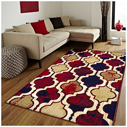 Superior Modern Viking Collection, 8mm Pile Height with Jute Backing, Geometric Trellis Pattern, Anti-Static Area Rugs - Royal Blue, 4' x 6' Rug