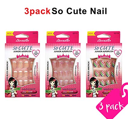 Beautia 3pack So Cute Artificial False Junior Nail with Glue
