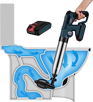 Electric Toilet Plunger With 2 Batteries，Drain Clog Remover Tools,High Pressure Air Toilet Plungers Heavy Duty Plunger For Toilet,Bathroom,Floor Drain,Sewer,Pipe,Blue