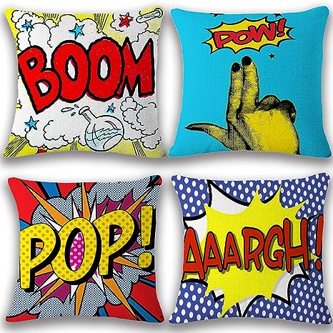 JOTOM Throw Pillow Covers 18'' x 18'' Farmhouse Decorative Square Pillow Covers 18x18 for Outdoor Home Couch Sofa Decor Cushion Cover Set of 4 (Boom POP)