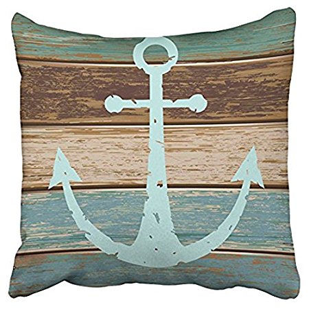 Decorbox Vintage Retro Nautical Anchor Wood Pattern 16x16 Inch Polyester Cotton Square Throw Pillow Case Decorative Durable Cushion Slipcover Home Decor Standard Size Accent Pillowcase Slip Cover