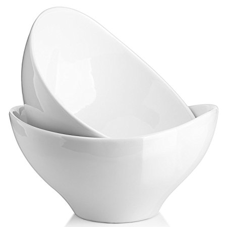 DOWAN 1.4-Quart Porcelain Serving Bowl Set, Party Snack or Salad Bowls, Set of 2, White