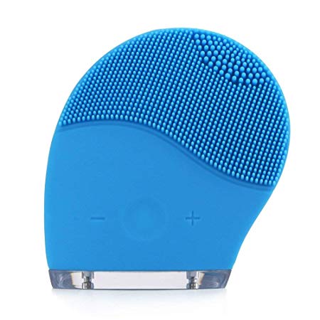 Facial Cleansing Brush Electric Ultrasonic Vibrating Silicone Face Massager Brush Waterproof Anti-Aging Skin Cleanser Rechargeable Adjustable Speed (Blue)