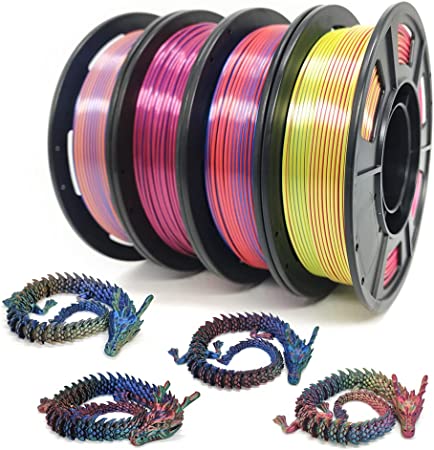 YOUSU Tricolor PLA Filament 3D Filament 1kg Tri Coextrusion Filament 1.75mm (± 0.03 mm) Compatible with Most of 3D Printer, 4x250g Pack A.