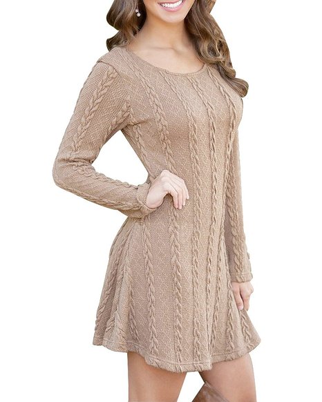 HAPEE Women's Crewneck Knitted Long Sleeve Sweater Dress