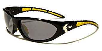 New XLoop SOLO Unisex Sport Wrap Sunglasses UV400 100% Protection (gloss black & yellow frame grey lens)