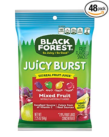 Black Forest Fruit Snacks with Juicy Burst Centers, Fruit Medley, 2.25 Ounce Bag, Pack of 48