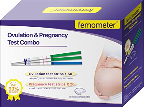 Femometer 50 Ovulation Test Strips and 20 Pregnancy Test Strips Combo kit – (50 LH   20 HCG   70 Urine Cup)