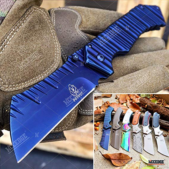 KCCEDGE BEST CUTLERY SOURCE Cleaver Pocket Knife Camping Accessories Razor Sharp Edge Blade EDC Folding Knife Camping Gear Survival Kit 57598