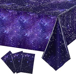 Space Party Tablecloth Purple Nebula Galaxy Plastic Table Cover Space Star Tablecloth Disposable Starry Night Sky Table Cover for Birthday Home Decorations and Supplies, 54 X 108 Inch (3 Pack)