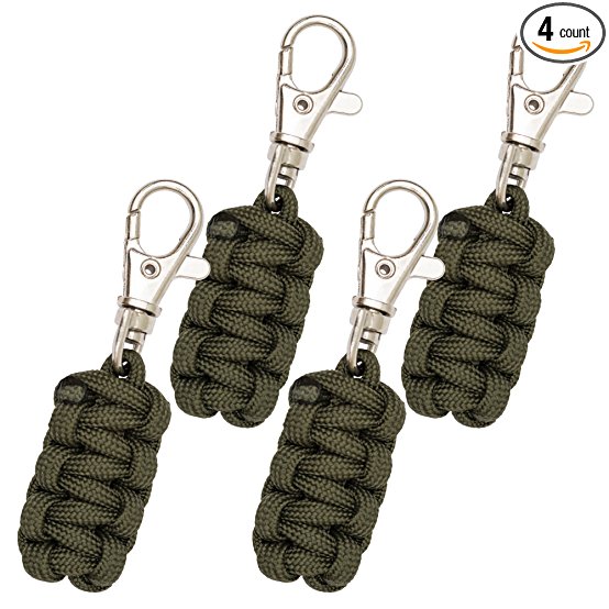Paracord Zipper Pulls 4 Pack - Variety of Colors | Metal Hook Thin Enough To Attach To Almost Any Zipper