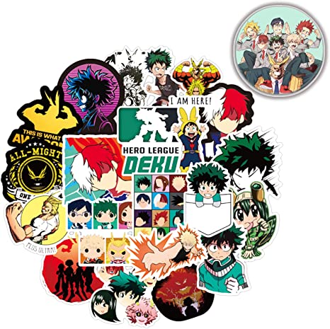 My Hero Academia Sticker - Cool Anime Stickers with Pin Button Badge, 100pcs Laptop Stickers for Hydro Flask Computers, Skateboard Stickers Packs for Kids Teens Adults Boy Girl, Vinyl Decal Stickers