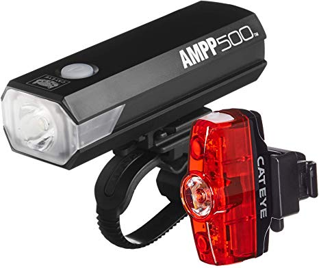 CAT EYE - AMPP500 Rechargeable Bike Headlight and Rapid Mini Rear Safety Light, High Power LEDs, with Micro USB Cables