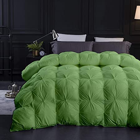Sage Green Premium Collection Pinch Pleated Down Comforter- Grand King Size 106 x 106 Inches 1 Piece All-Season Duvet Insert, 500 GSM with Corner Tabs 100% Egyptian Cotton
