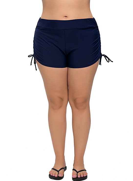 Attraco Women's Plus Size Swim Shorts Solid Swim Bottom Beach Swim Board Shorts