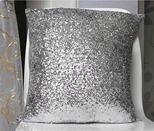 Solid Color Glitter Sequins Throw Pillow Case Cafe Home Decor Cushion Covers Silver by Shome HG store