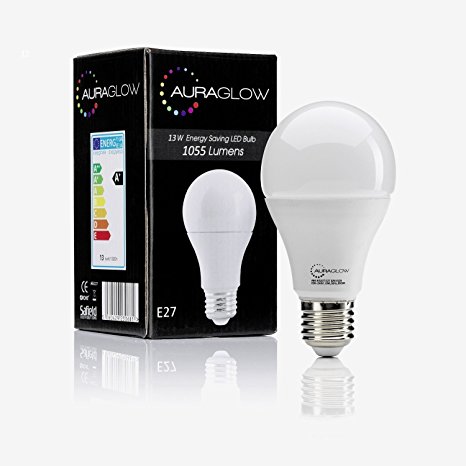 AURAGLOW 13w LED E27 Screw Light Bulb, Warm White, 75w Equivalent - DIMMABLE