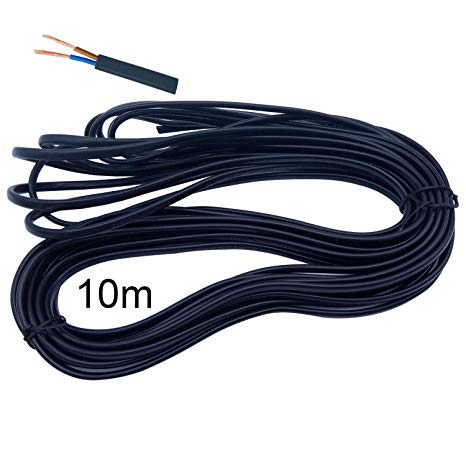 Electrical Wire / 2 Core Flat Black PVC Mains Electrical Cable Copper Wire High Temperature Resistance 2 x 0.75 mm² Power Cable Twin - 10 metre Cut Length Flexible Pond Cable