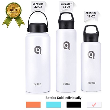 Vacuum Insulated Stainless Steel Water Bottle, qottle Bottle 32oz / 24oz / 18oz-Hydro Double Wall Leak Proof Flask - BPA Free Cap Thermos for Gym Hiking Camping Travelling Outdoor Sports Office