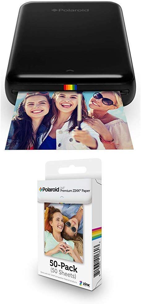 Polaroid ZIP Wireless Mobile Photo Mini Printer (Black) with Polaroid 2x3ʺ Premium ZINK Zero Photo Paper 50-Pack